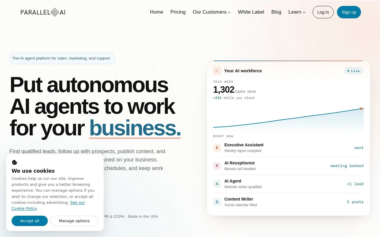 Screenshot of the Parallel AI homepage