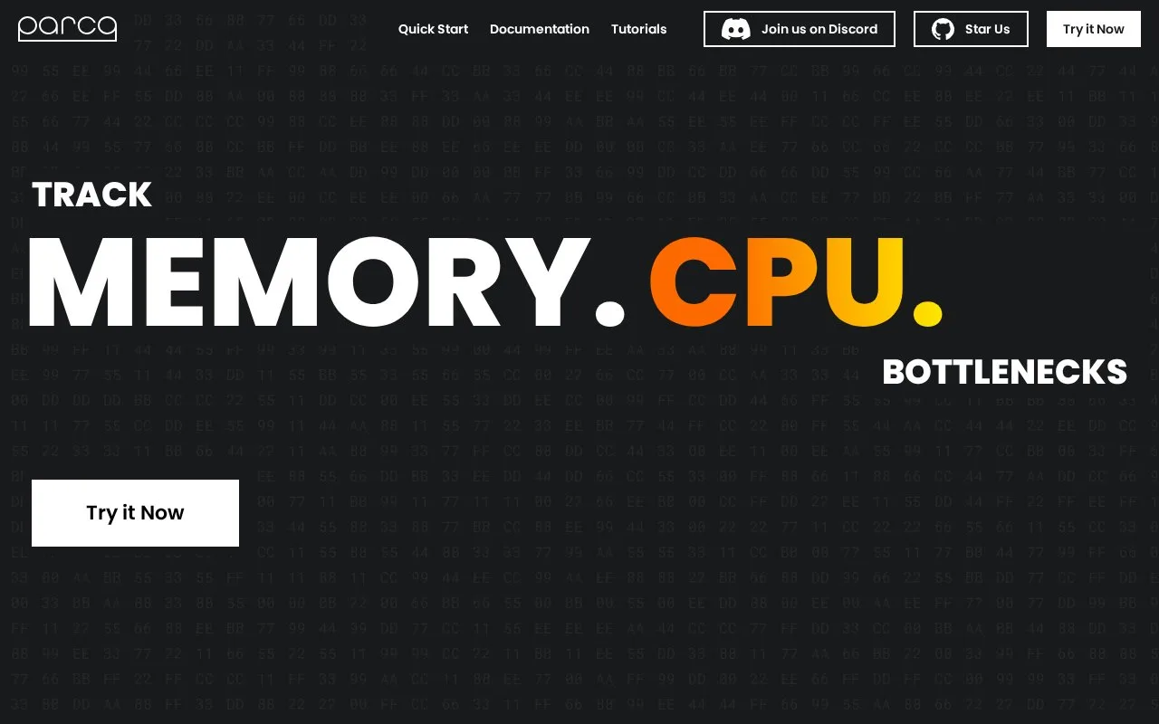Screenshot of the Parca homepage