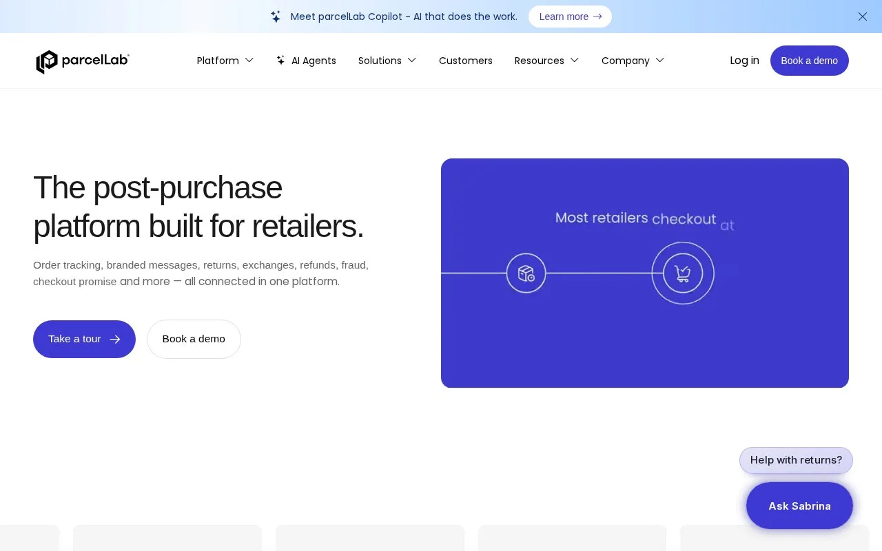 Screenshot of the parcelLab homepage