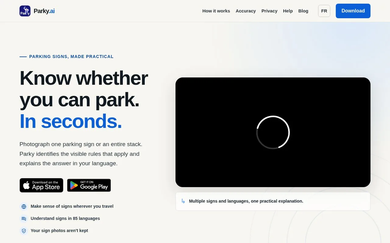 Screenshot of the Parky.ai homepage