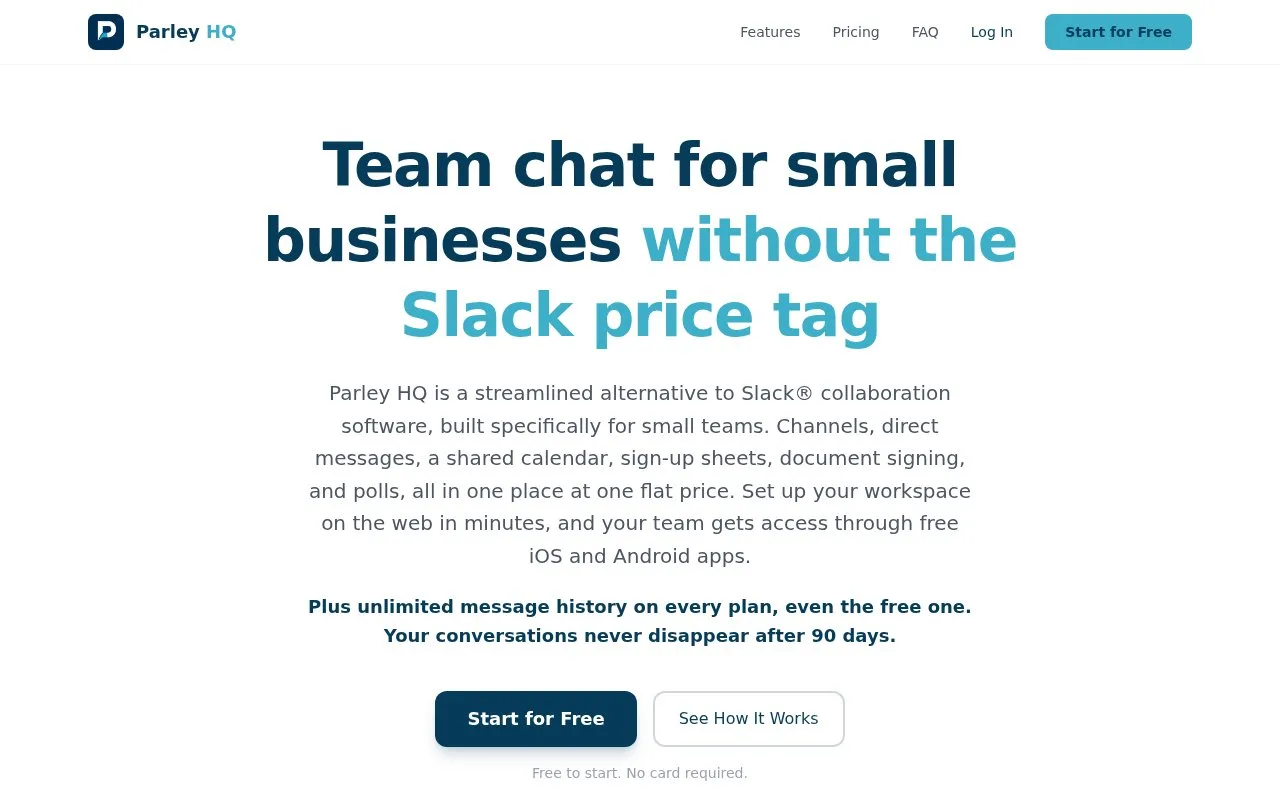 Screenshot of the Parley HQ homepage