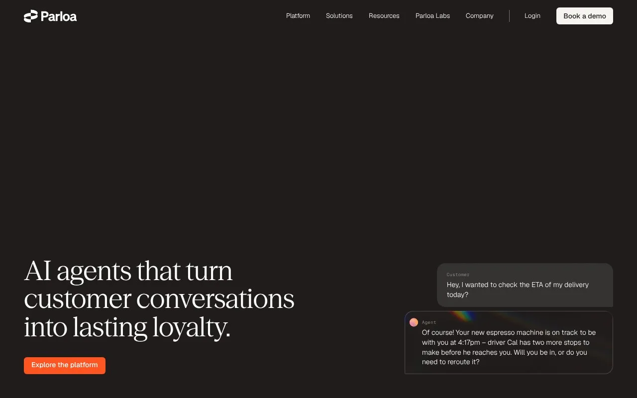 Screenshot of the Parloa homepage