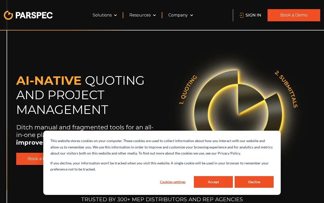 Screenshot of the Parspec homepage