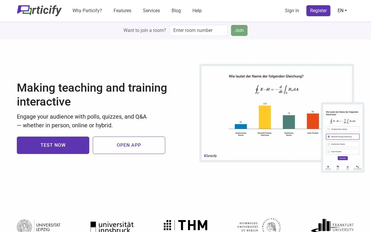 Screenshot of the Particify homepage