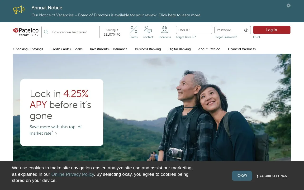 Screenshot of the Patelco Credit Union homepage