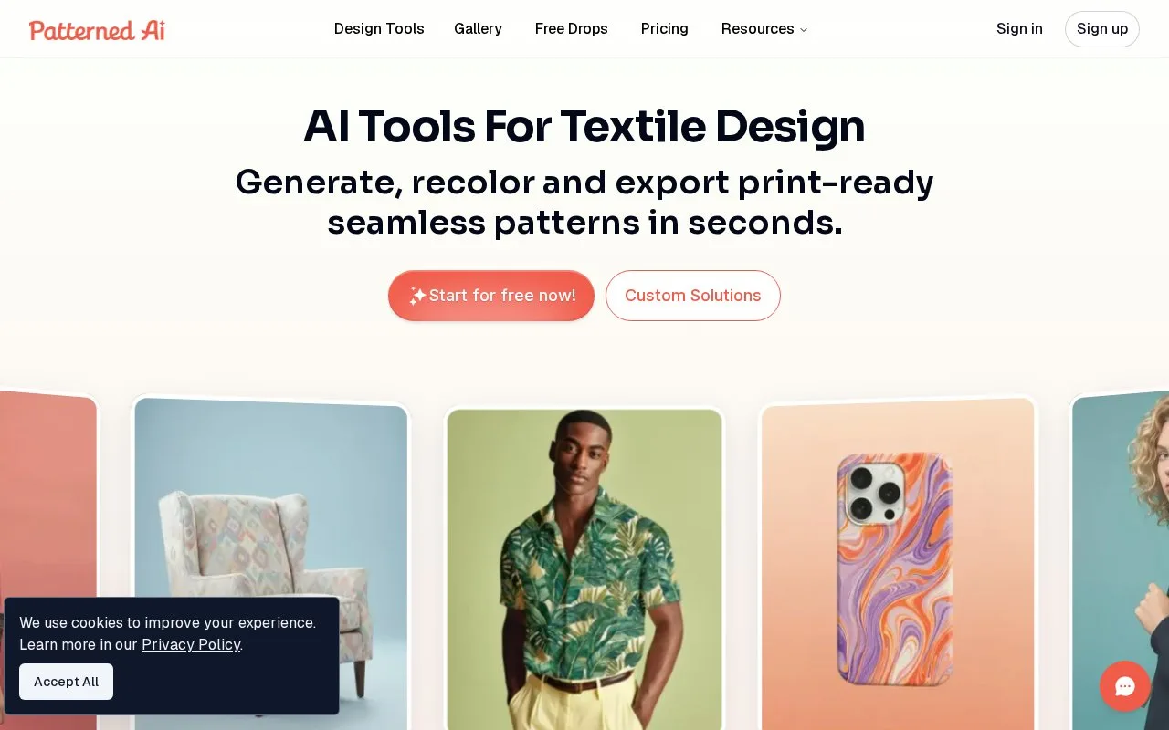 Screenshot of the PatternedAI homepage