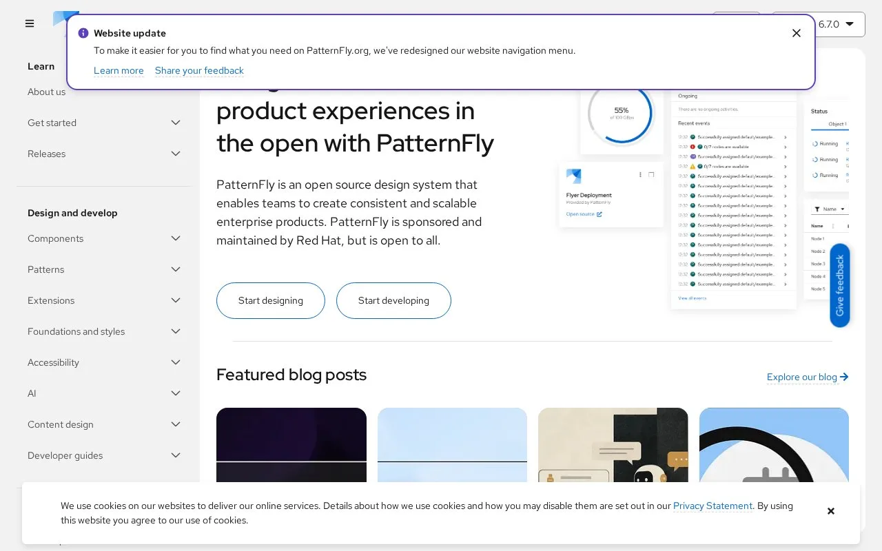 Screenshot of the PatternFly homepage