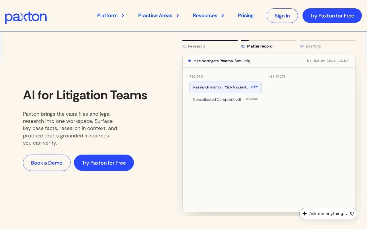 Screenshot of the Paxton homepage