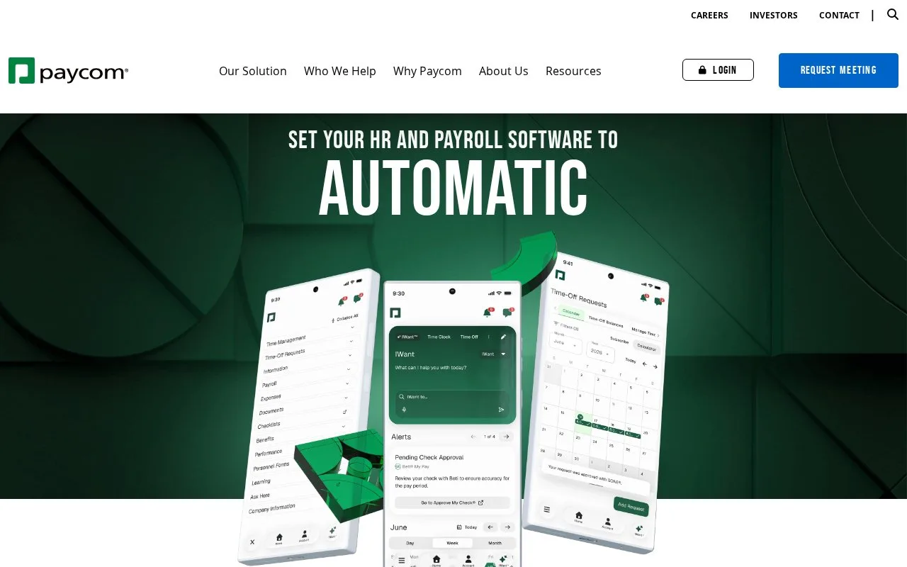 Screenshot of the Paycom homepage