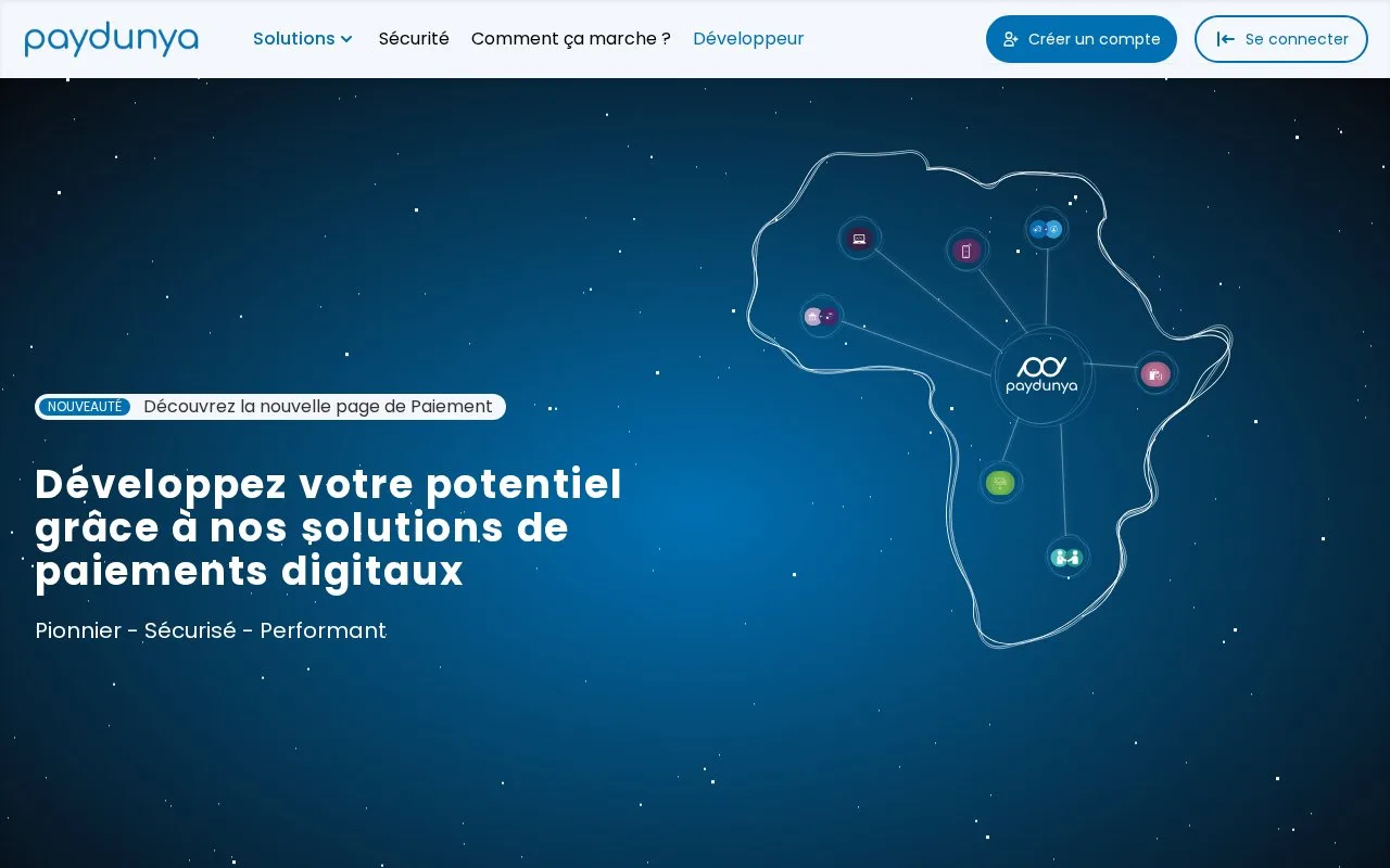 Screenshot of the PayDunya homepage