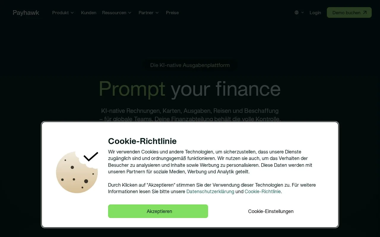 Screenshot of the Payhawk homepage