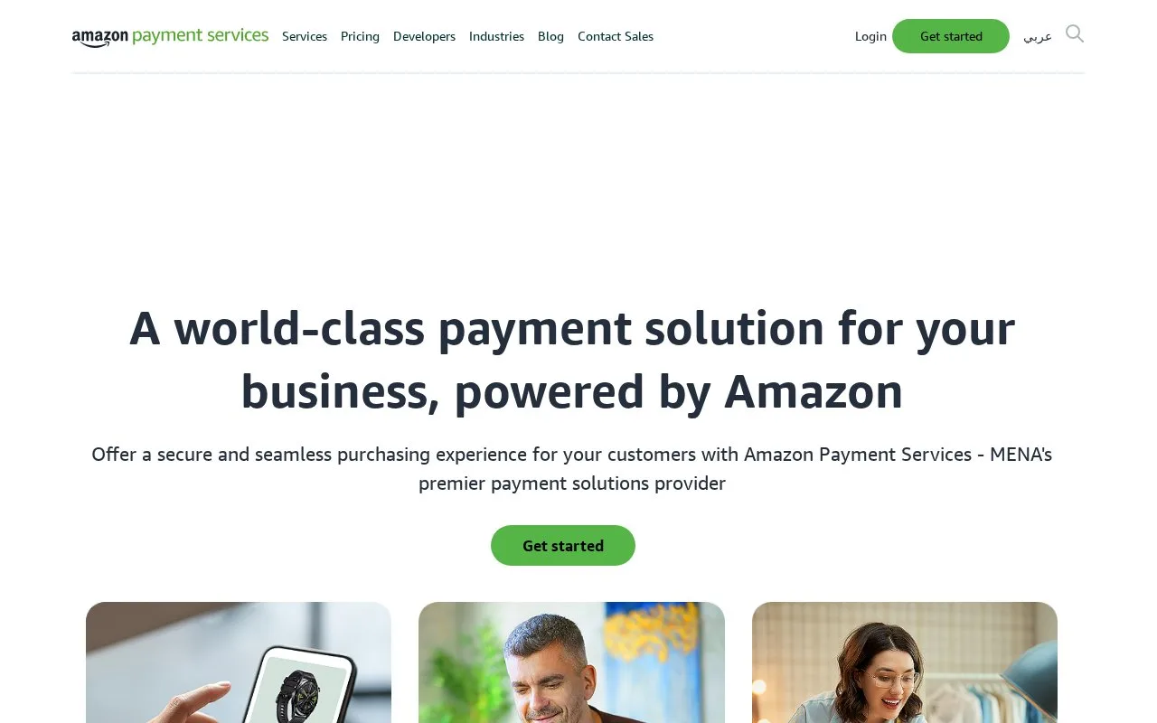 Screenshot of the Amazon Payment Services homepage