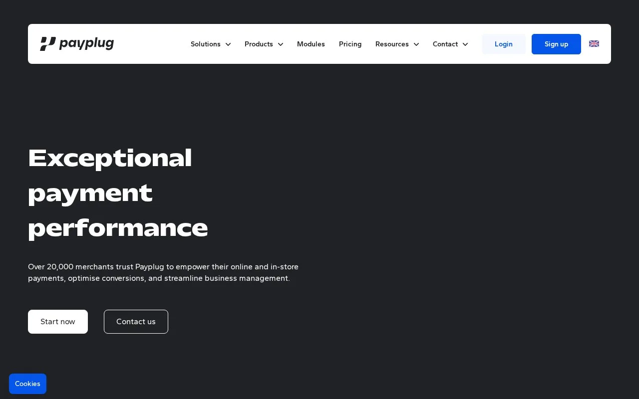 Screenshot of the Payplug homepage