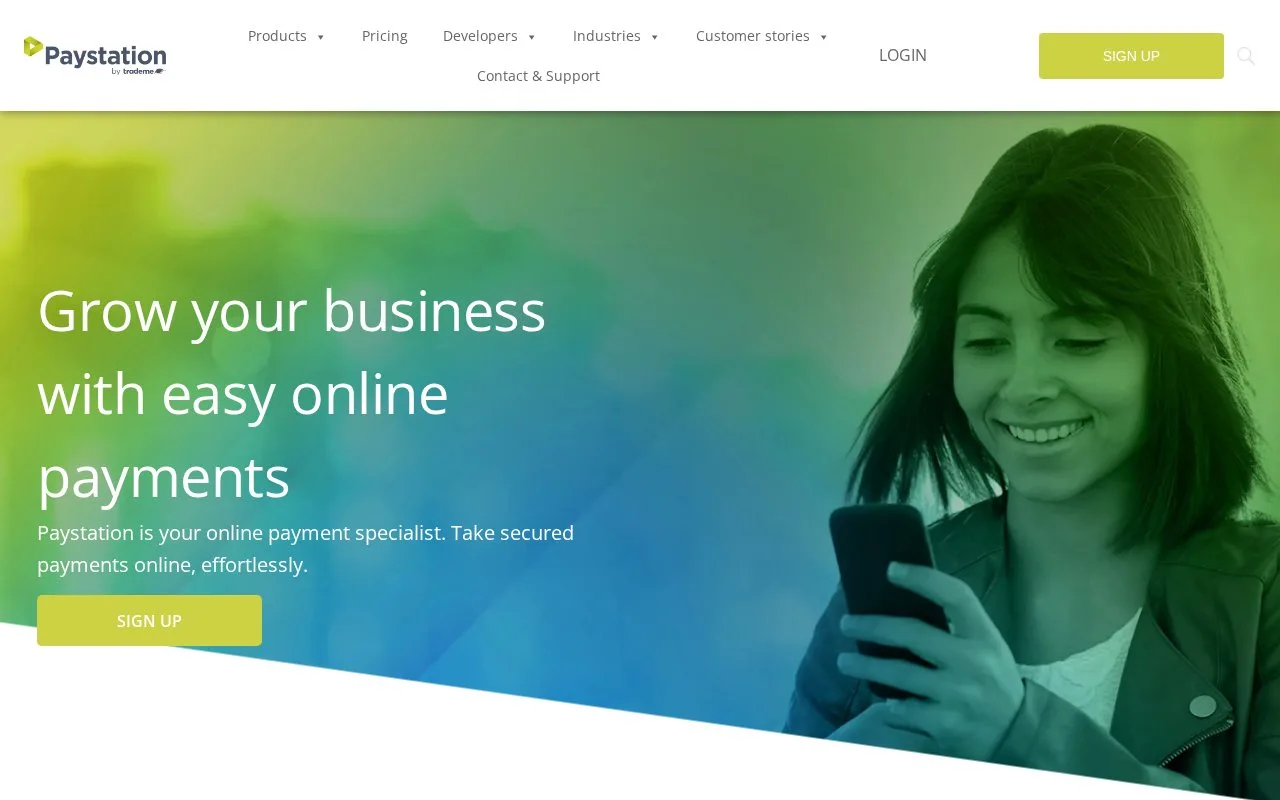 Screenshot of the Paystation homepage