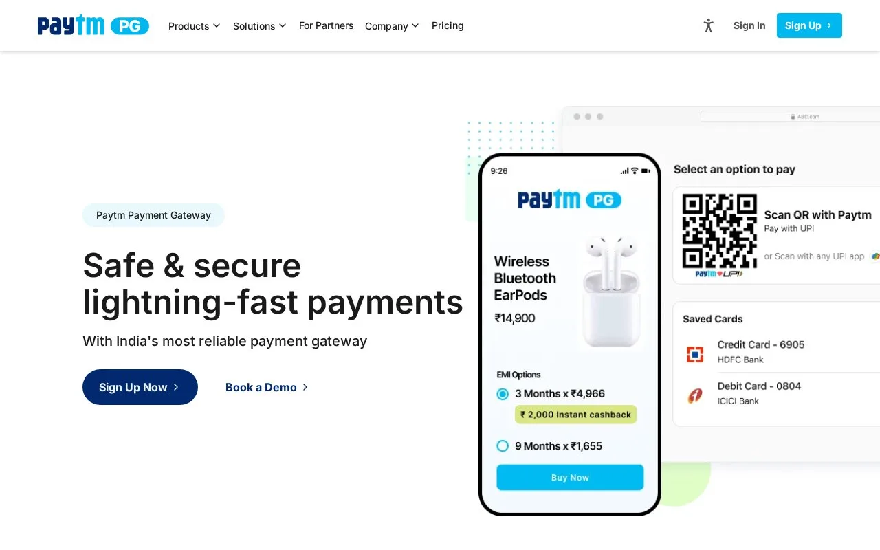 Screenshot of the Paytm Payment Gateway homepage