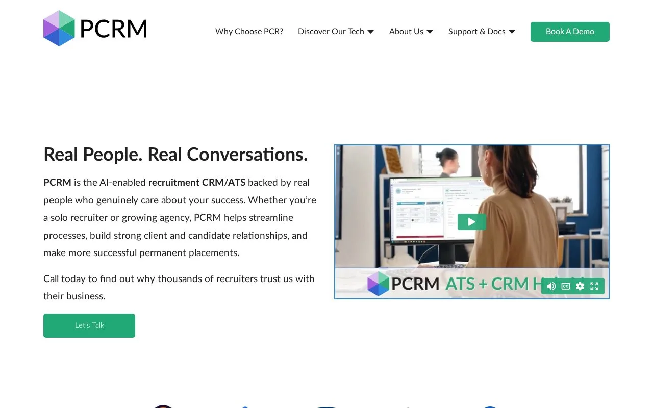 Screenshot of the PCRecruiter homepage