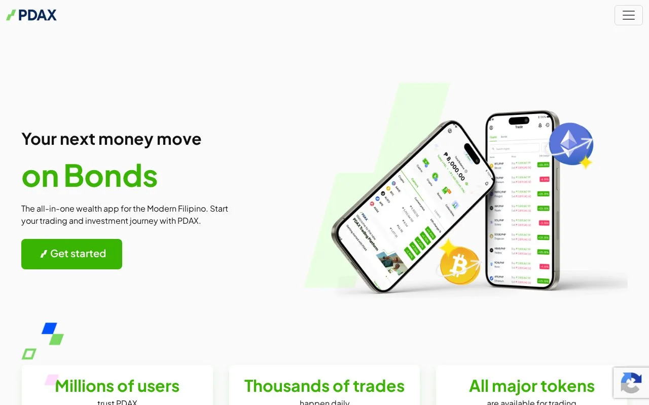 Screenshot of the PDAX homepage