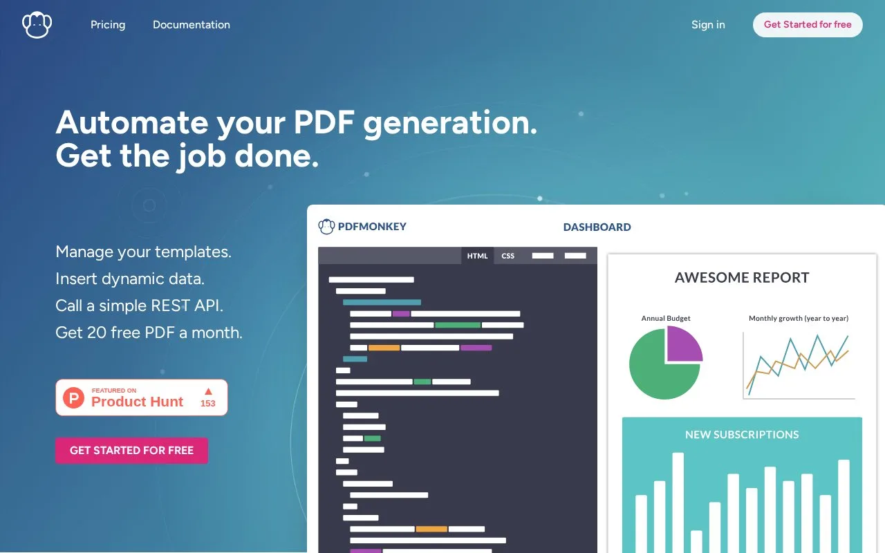 Screenshot of the PDFMonkey homepage