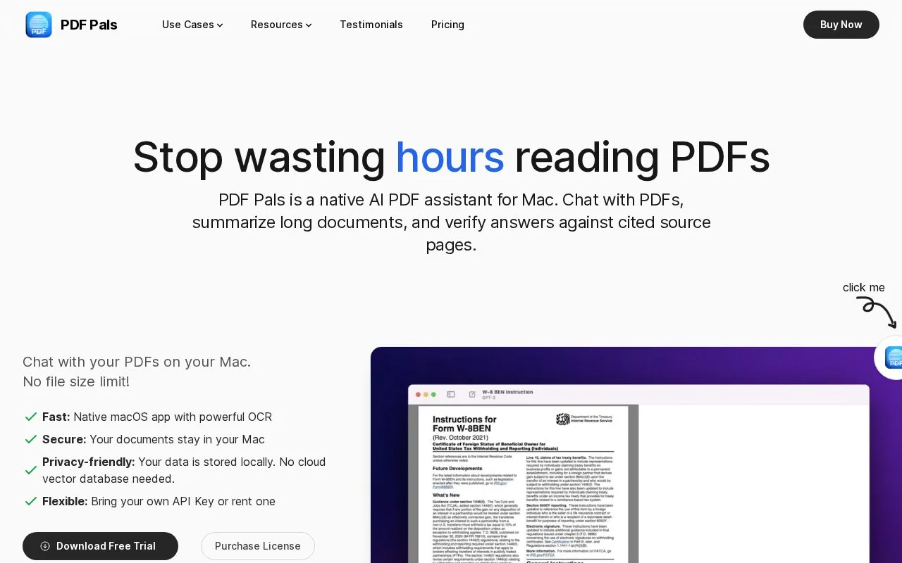 Screenshot of the PDF Pals homepage
