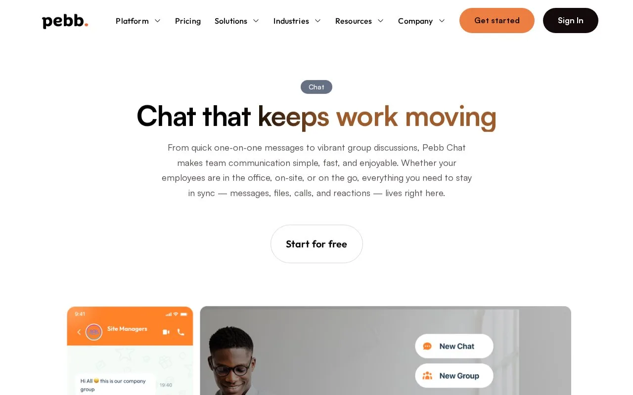 Screenshot of the Pebb homepage