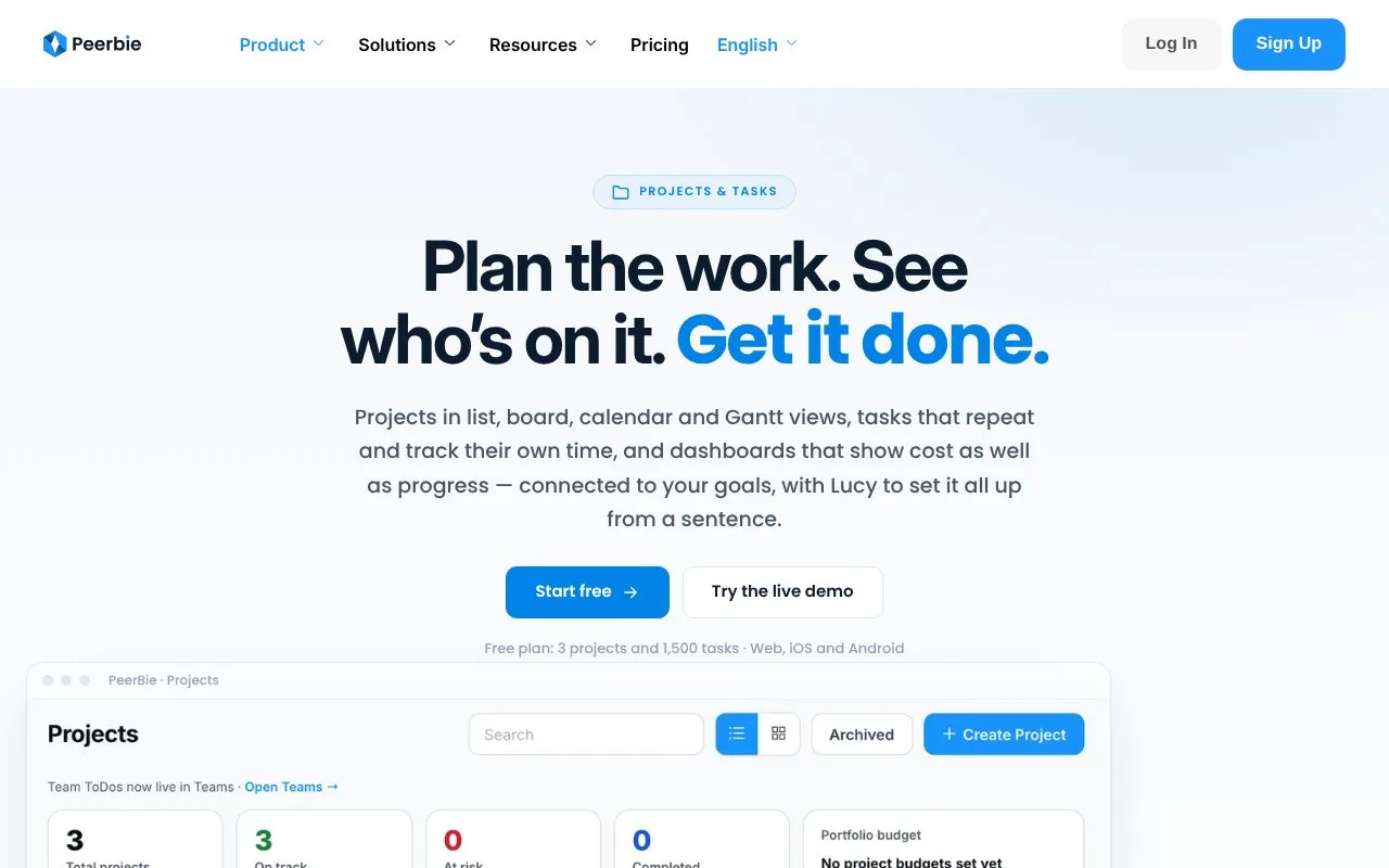 Screenshot of the PeerBie homepage