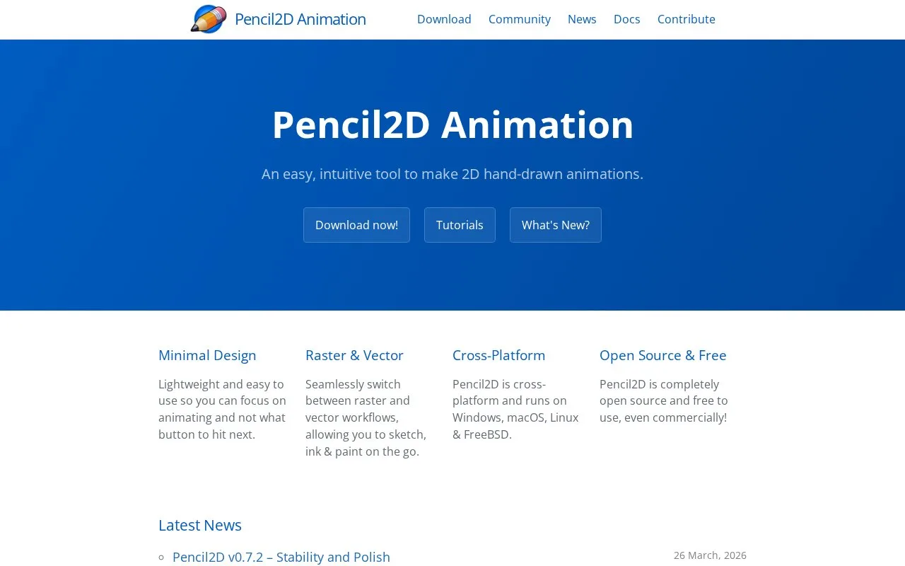 Screenshot of the Pencil2D homepage