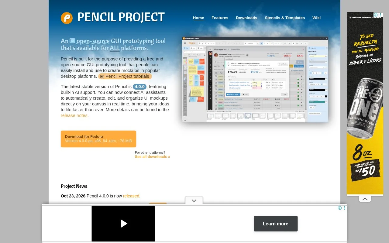 Screenshot of the Pencil Project homepage
