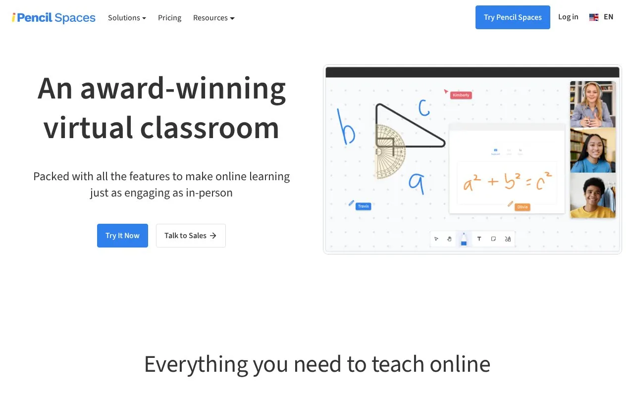 Screenshot of the Pencil Spaces homepage