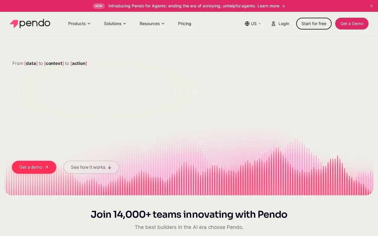 Screenshot of the Pendo homepage