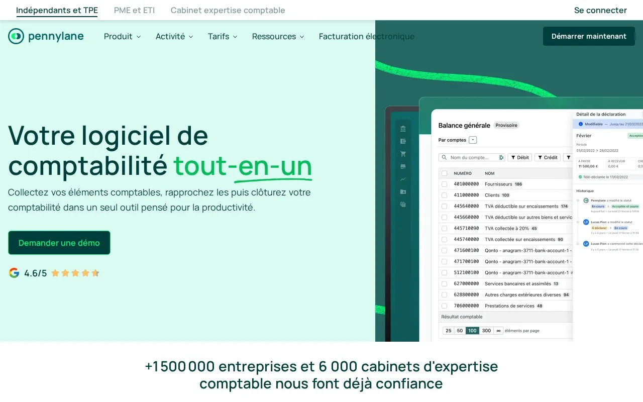 Screenshot of the Pennylane homepage