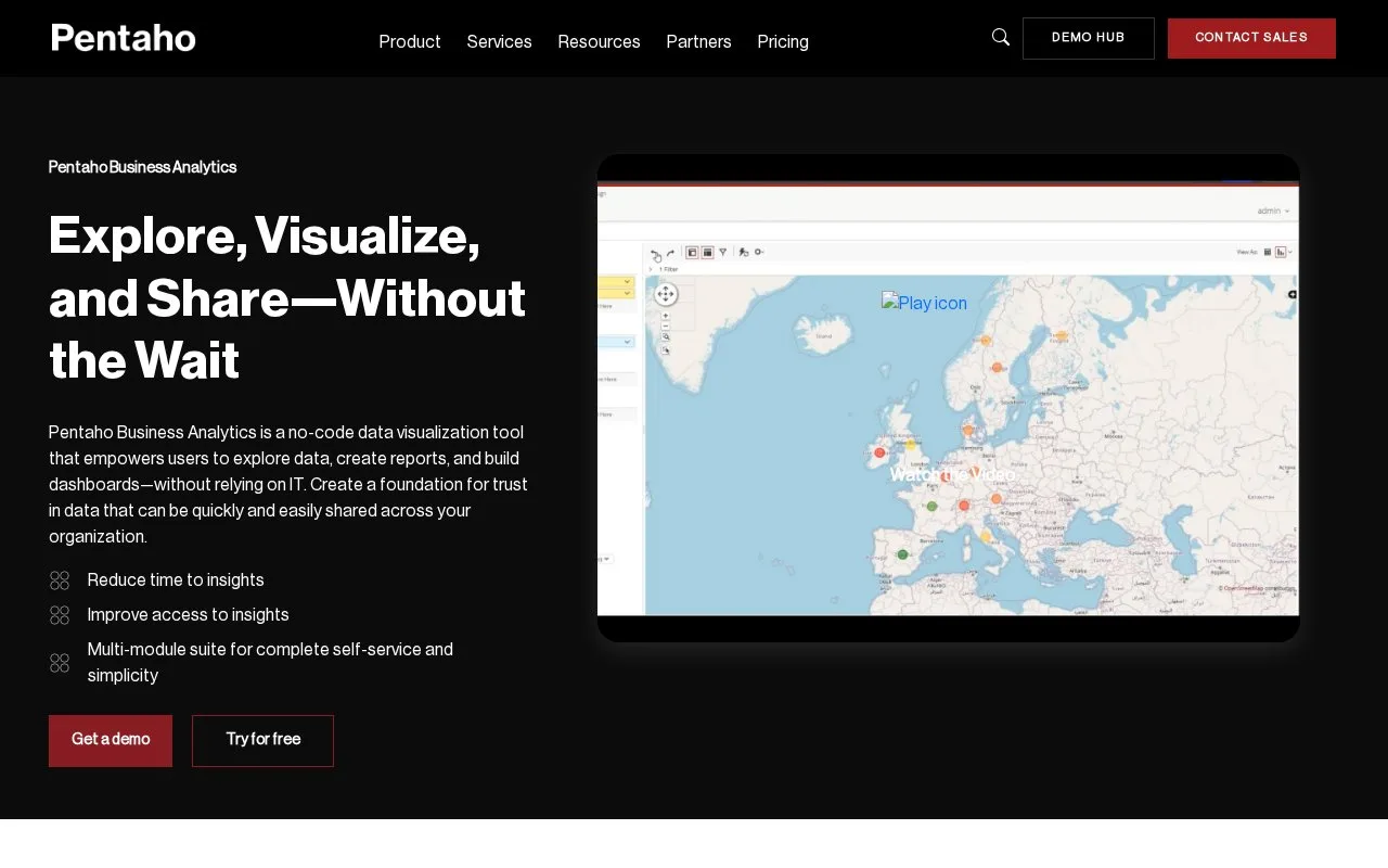 Screenshot of the Pentaho Business Analytics homepage