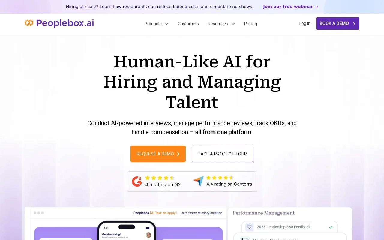 Screenshot of the Peoplebox.ai homepage