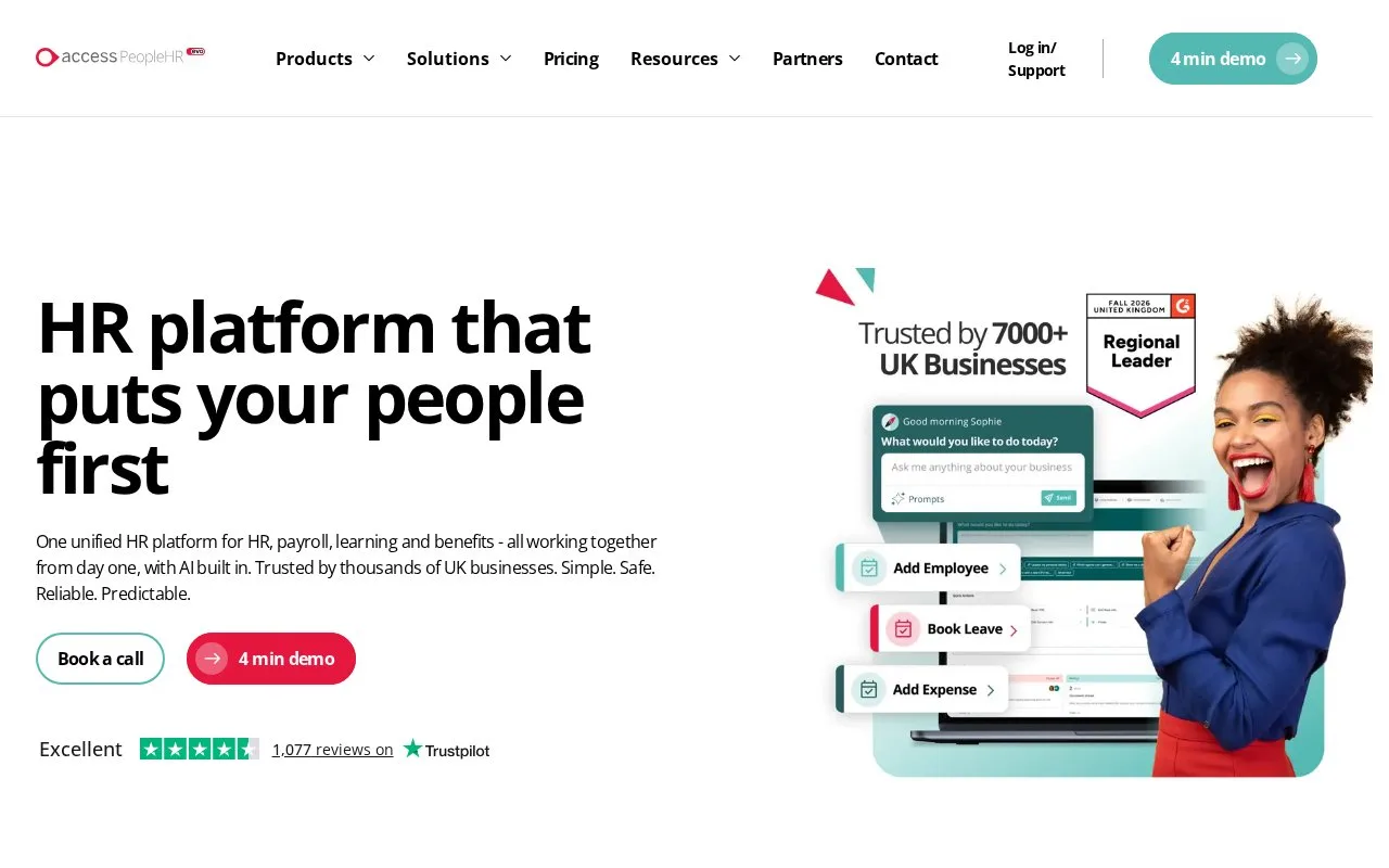 Screenshot of the Access PeopleHR homepage