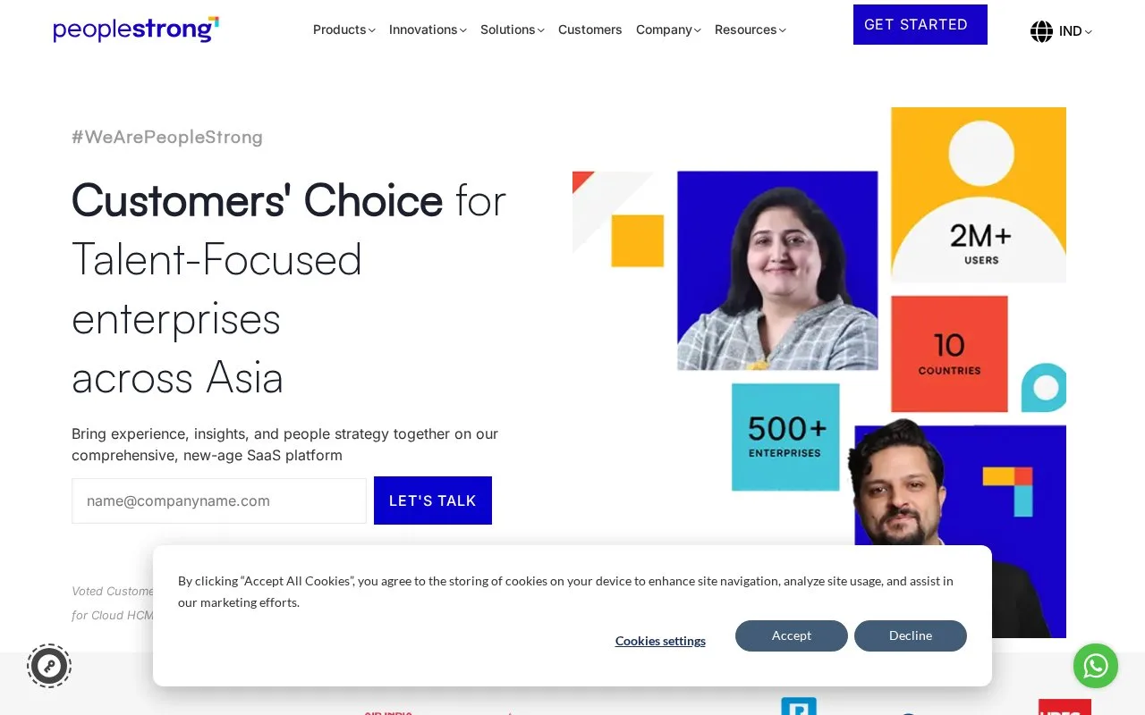 Screenshot of the PeopleStrong homepage