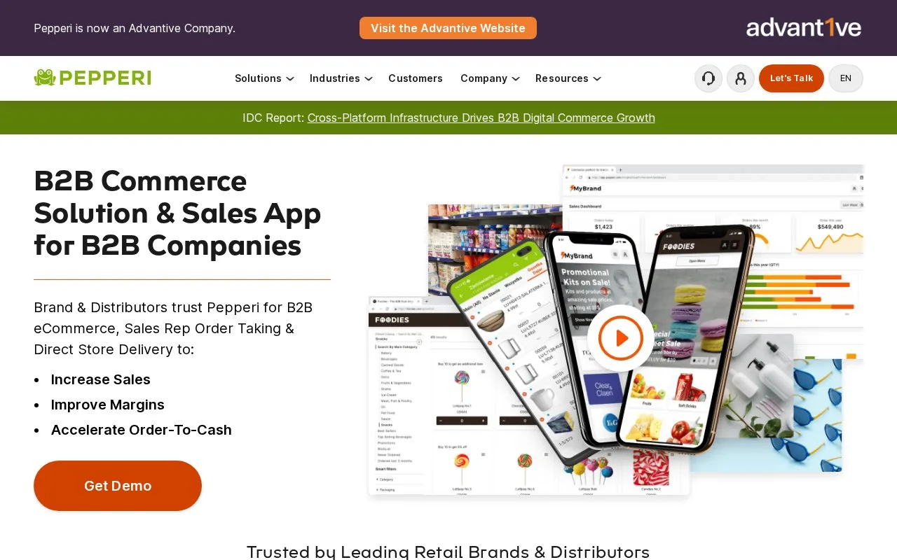 Screenshot of the Pepperi homepage