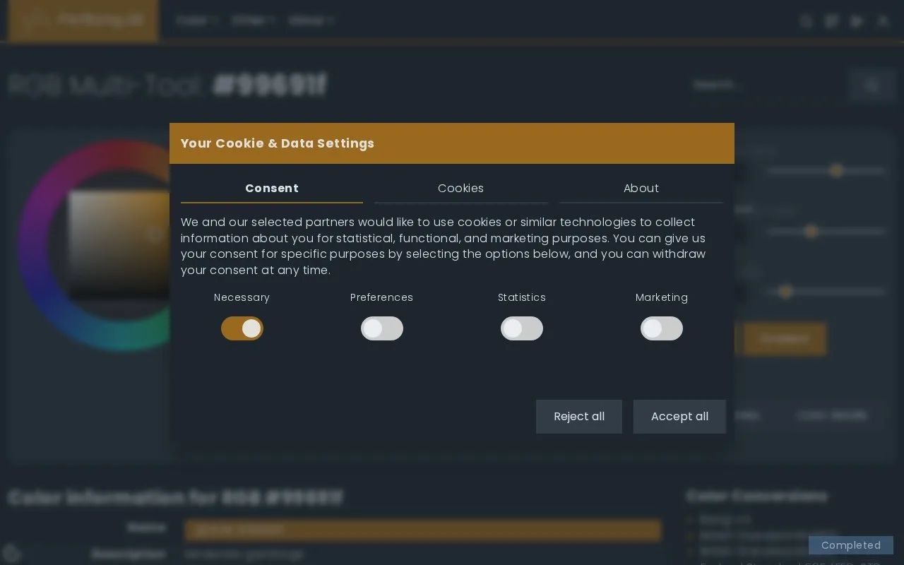 Screenshot of the PerBang.dk Colour Tools homepage