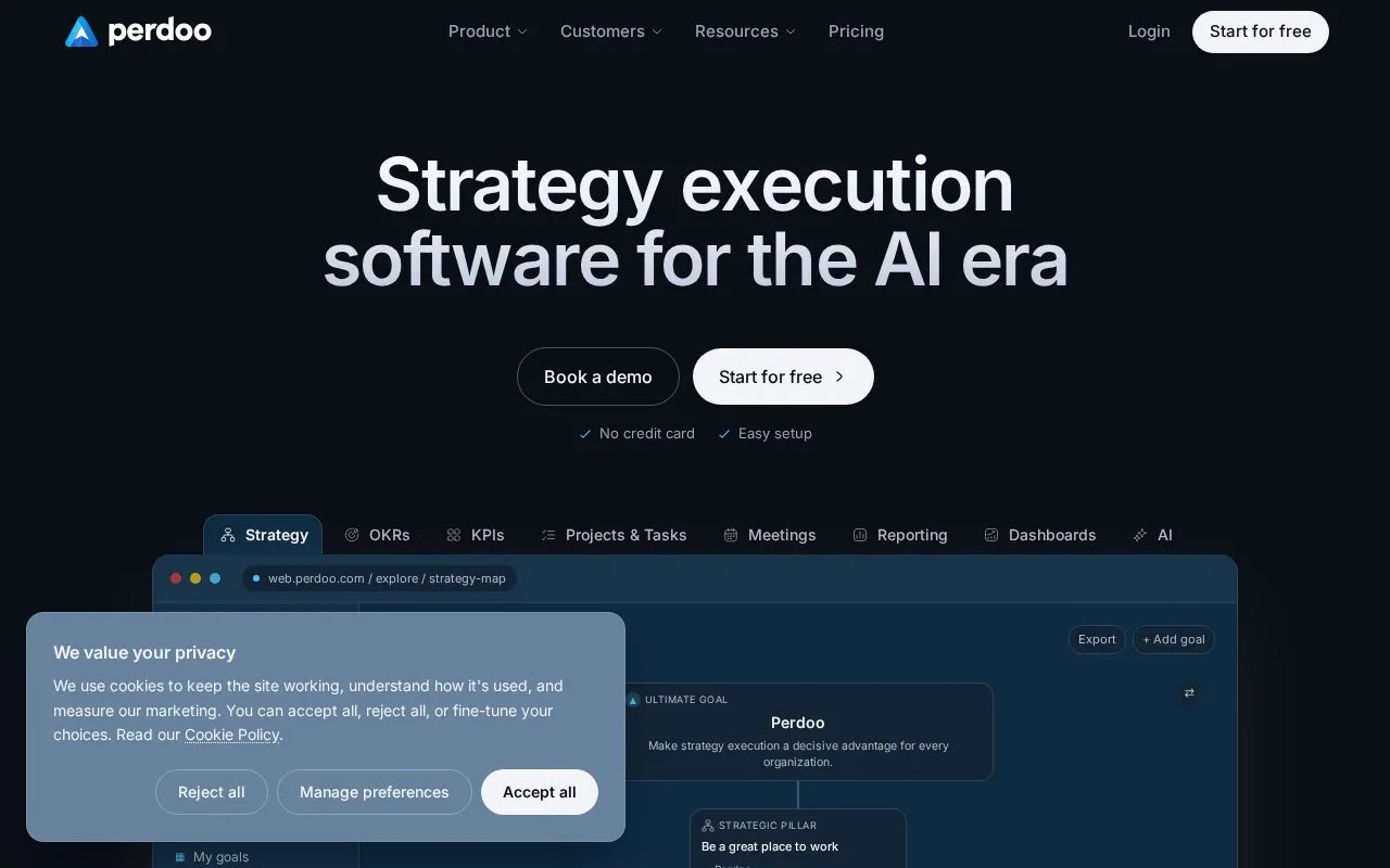 Screenshot of the Perdoo homepage