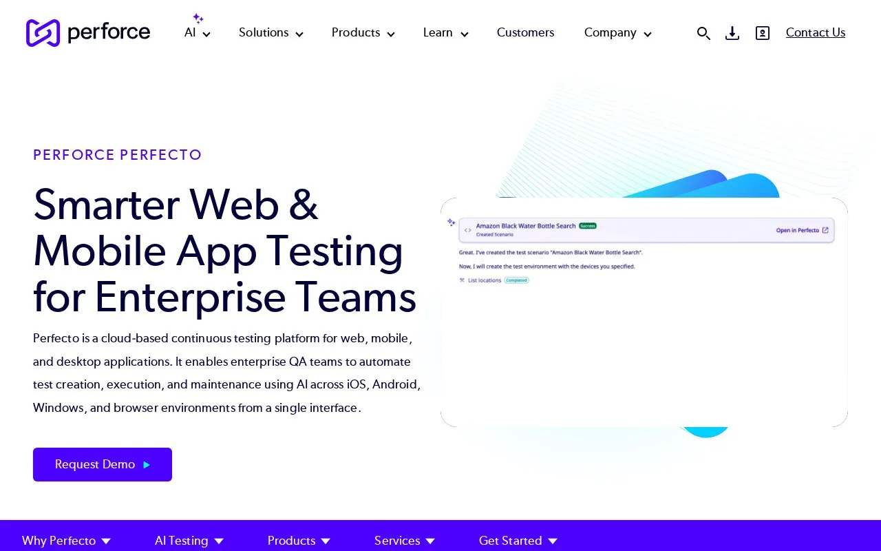 Screenshot of the Perfecto homepage