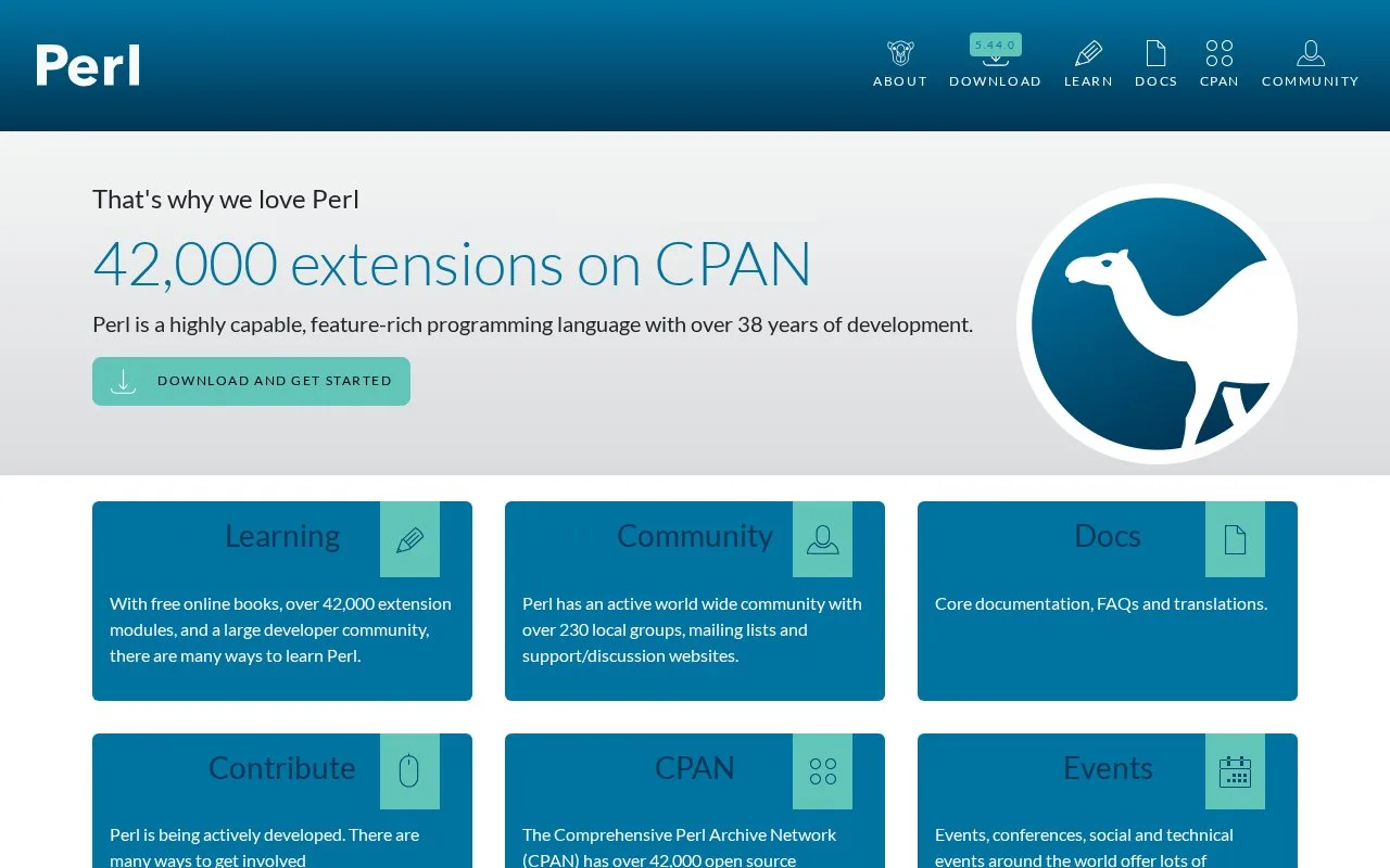 Screenshot of the Perl homepage