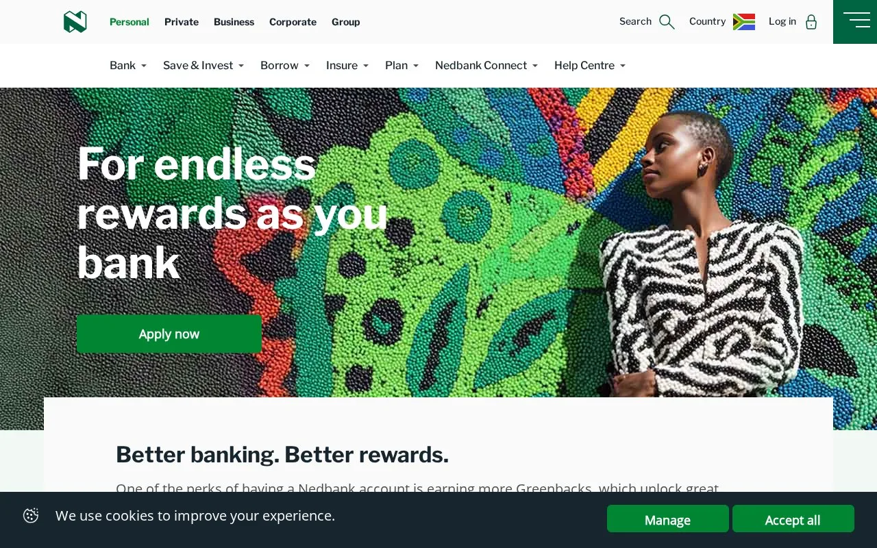 Screenshot of the Nedbank homepage