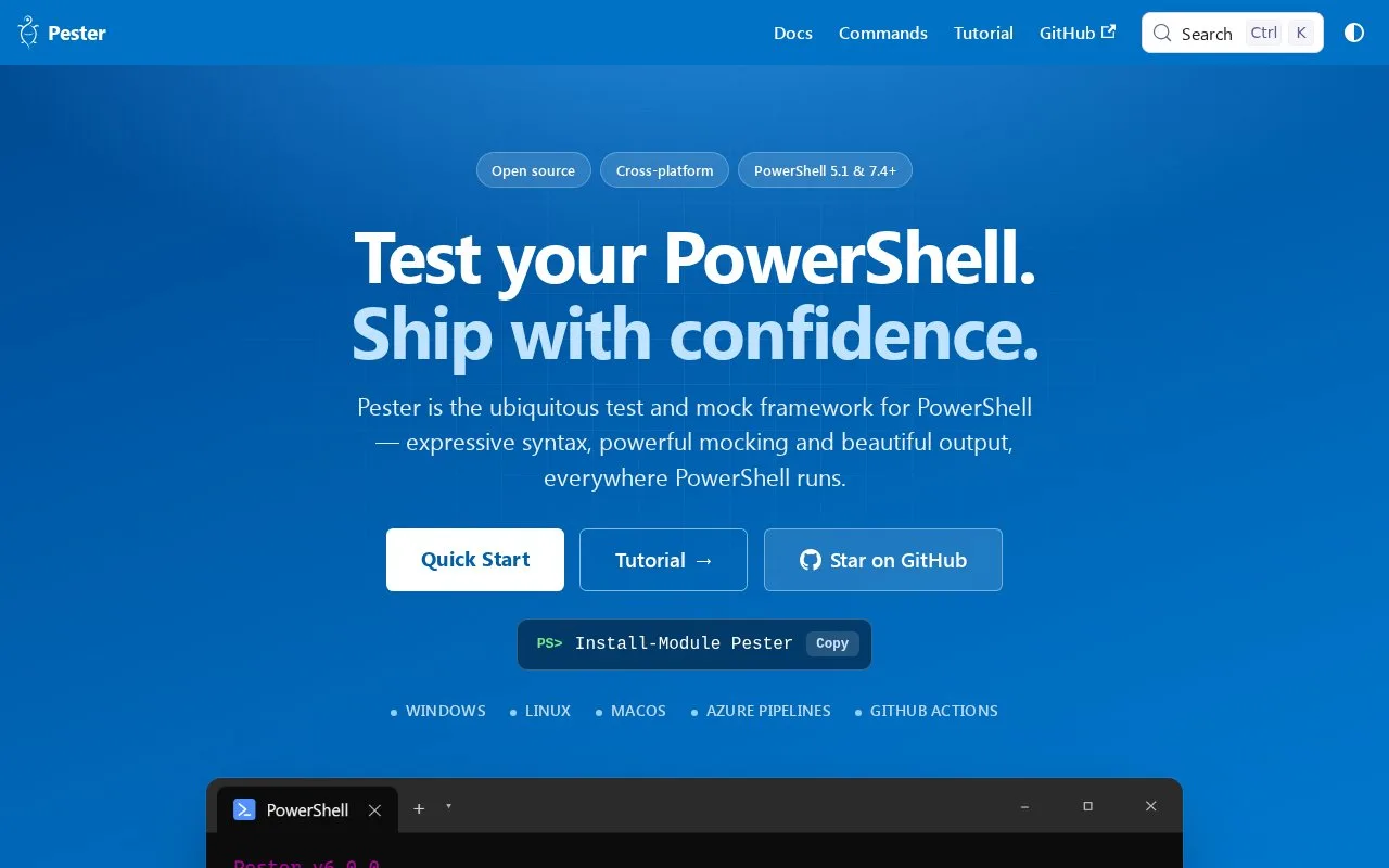 Screenshot of the Pester homepage