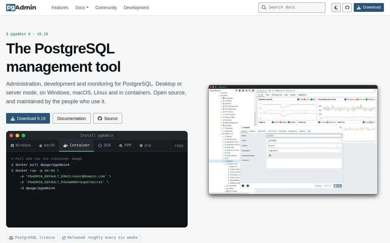 Screenshot of the pgAdmin 4 homepage