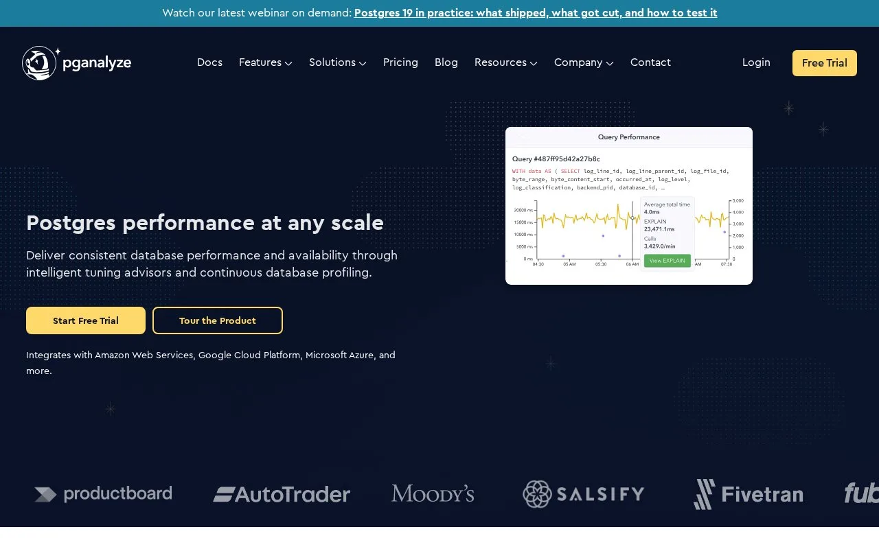 Screenshot of the pganalyze homepage