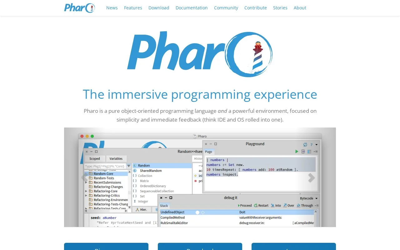 Screenshot of the Pharo homepage