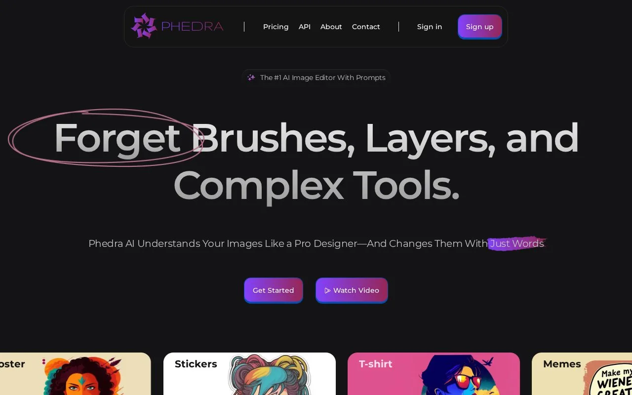 Screenshot of the Phedra AI homepage