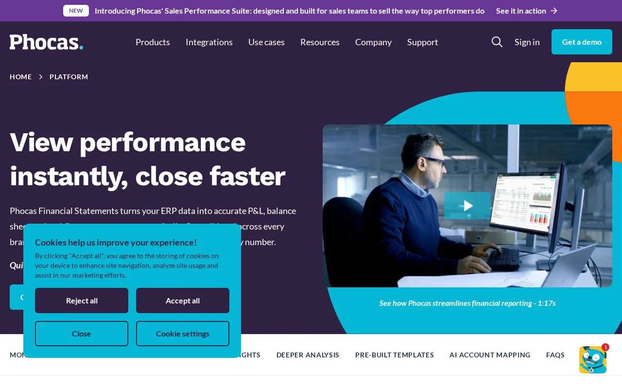 Screenshot of the Phocas Financial Statements homepage