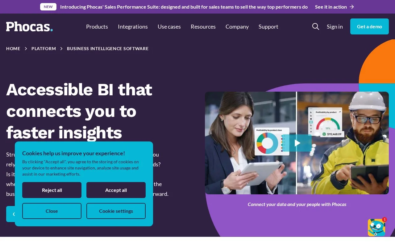 Screenshot of the Phocas Analytics homepage