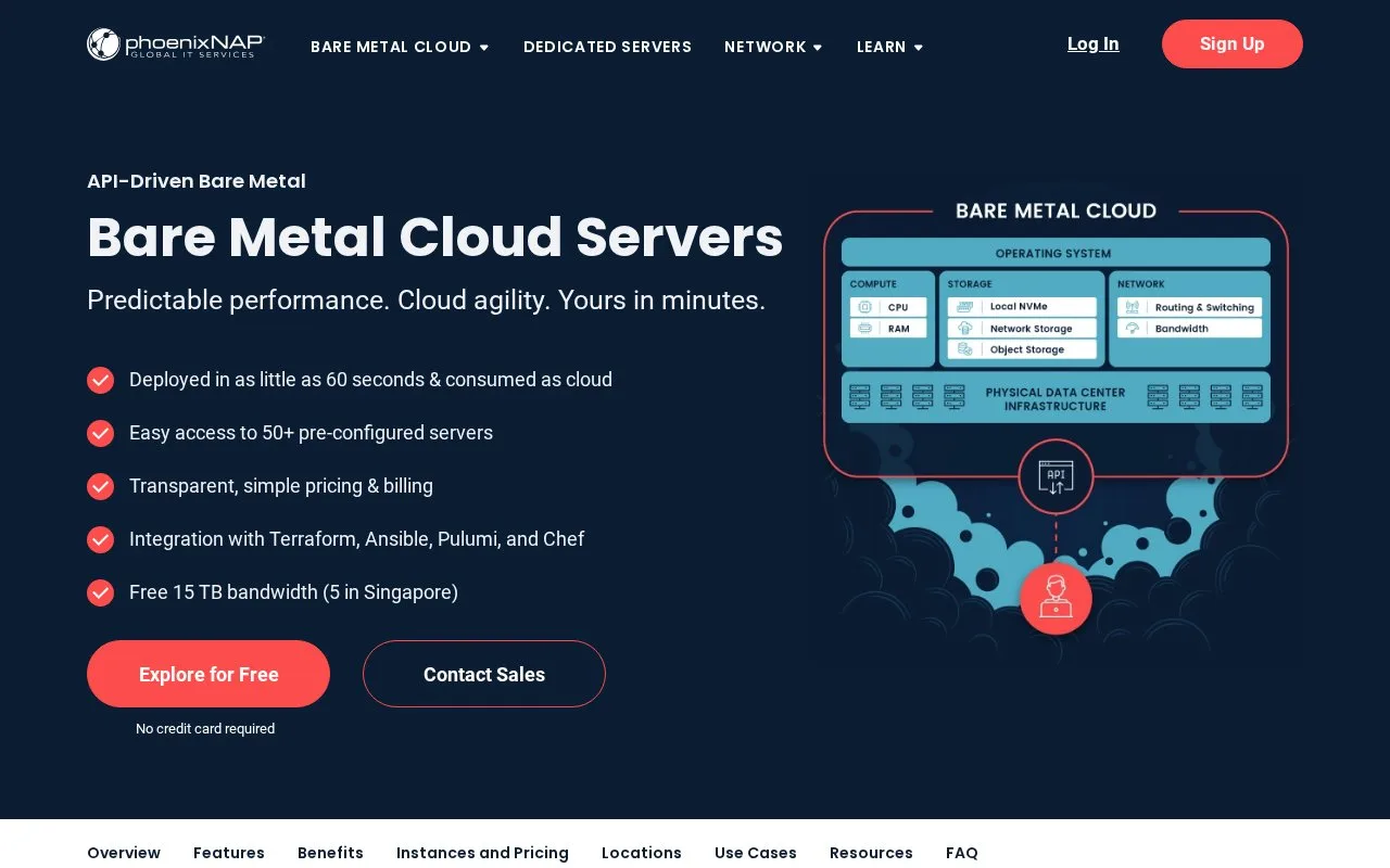 Screenshot of the phoenixNAP Bare Metal Cloud homepage
