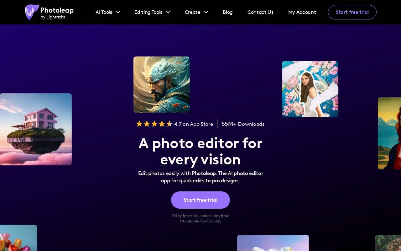Screenshot of the Photoleap homepage