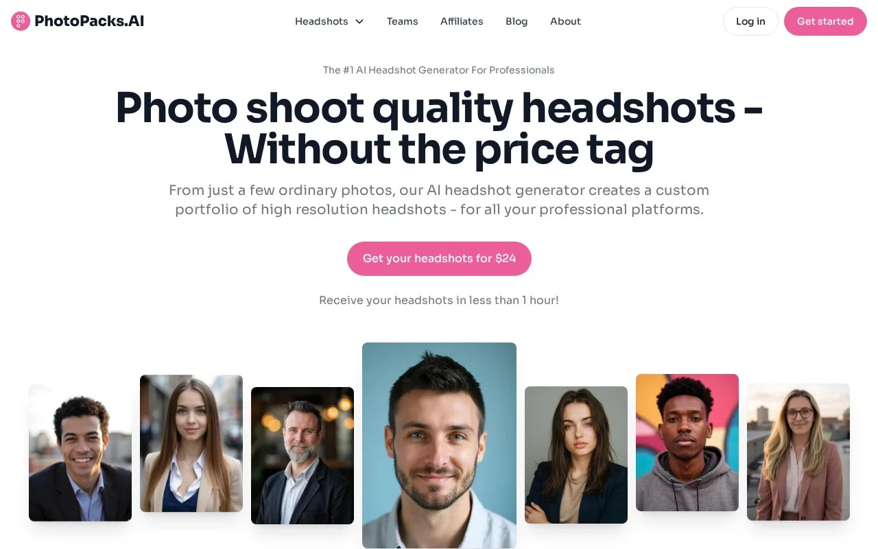 Screenshot of the PhotoPacks.AI homepage
